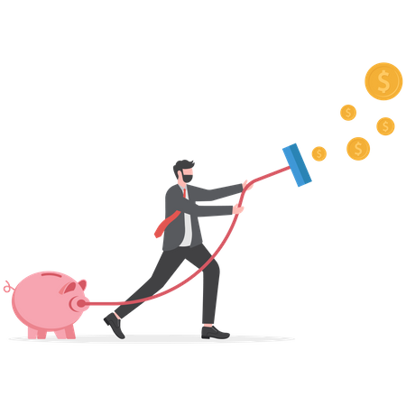 Young businessman vacuuming money catches the money investment  Illustration