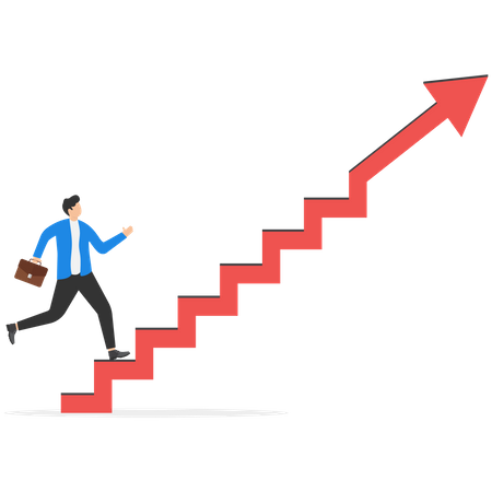 Young businessman walking up the stairs for career growth  Illustration