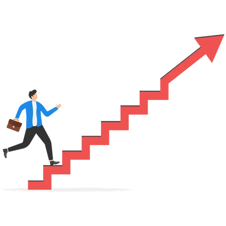 Businessman Walking Up The Stairs Startup Concept Career Growth Vector Illustration Flat Illustration