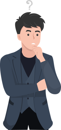 Young businessman while thinking and having questions in his mind  Illustration