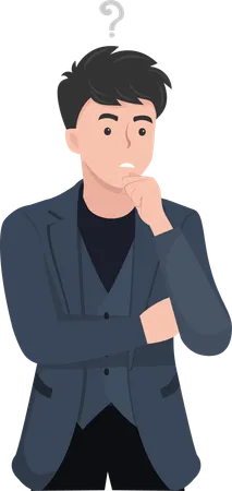 Young businessman while thinking and having questions in his mind  Illustration