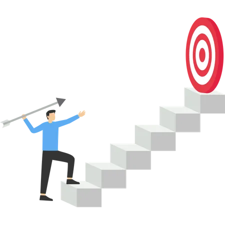 Contemplate The Businessman Wielding A Large Arrow To Climb The Ladder To The Bullseye Aim For High Target Missions Plans And Strategies To Achieve Goals Or Career Success Journey Concept Business Illustration