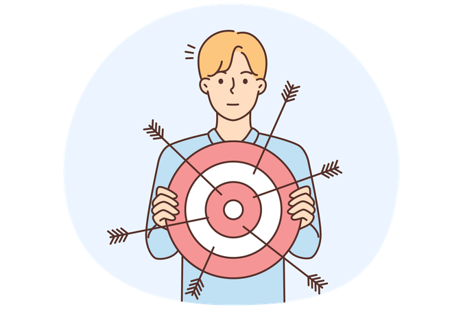 Young businessman with target in hands for goal achievement  Illustration