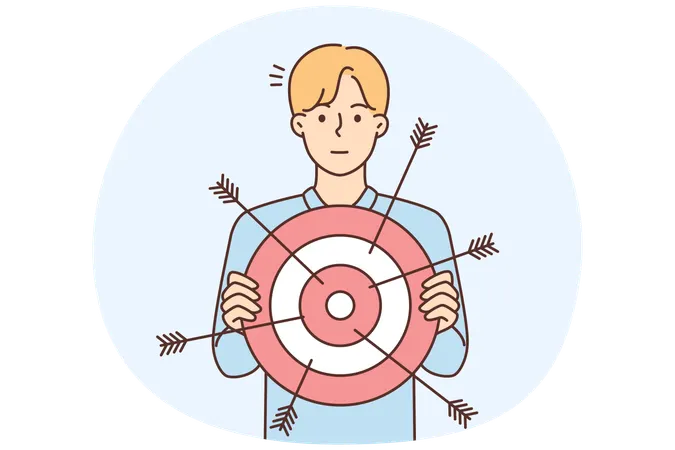 Young businessman with target in hands for goal achievement  Illustration