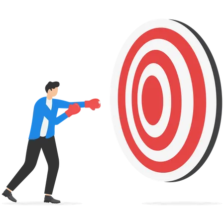 Man Aiming For A Big Target Marketing Concept Vector Illustration Fight With Target Never Give Up Illustration
