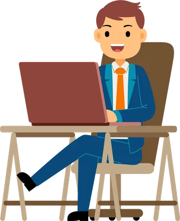 Young Businessman working on laptop Illustration