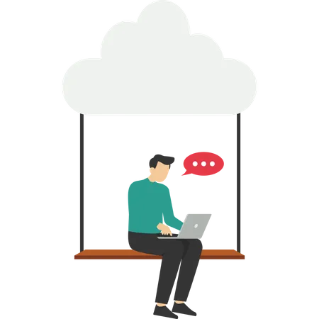 Cloud Technology Concept Office Character And Cloud Technology The Idea Of Modern Digital Technology And Information Protection Exchange Of Data Information Vector Flat Illustration Illustration