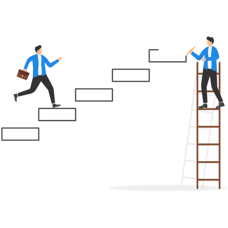 Personal Development Concept Businessmen Climb Success Ladder Vector Illustration Illustration