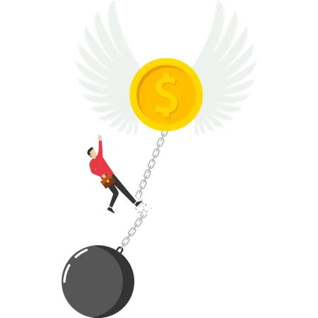 Financial Freedom Or Independence Pay Off Debts Solve Financial Problems Businessmen Cutting The Chain And Releasing Fried Money Coins Into The Sky Vector Illustration On A White Background Illustration