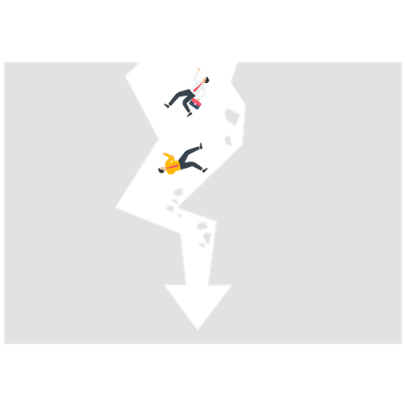 Young Businessmen Fall To The Bottom Of The Arrow  Illustration
