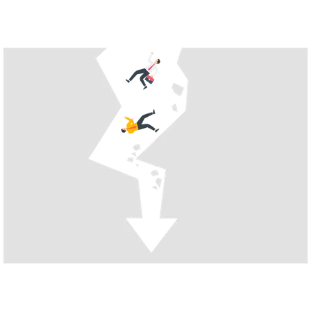 Young Businessmen Fall To The Bottom Of The Arrow  Illustration