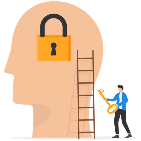 Unlock Business Ideas Motivation To Find Out And Search For Business Opportunities Or Creativity Concepts Businessmen Hand Holding Secret Key To Unlock Ideas On The Human Head Illustration