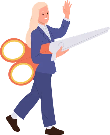 Young businesswoman carrying giant scissors  Illustration