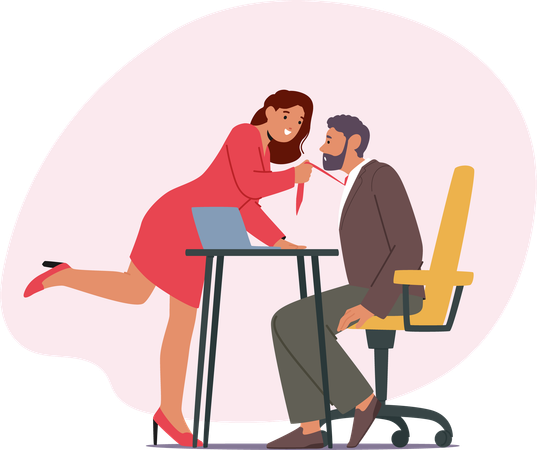 Young businesswoman flirting with colleague at workplace feeling passion and domination  Illustration