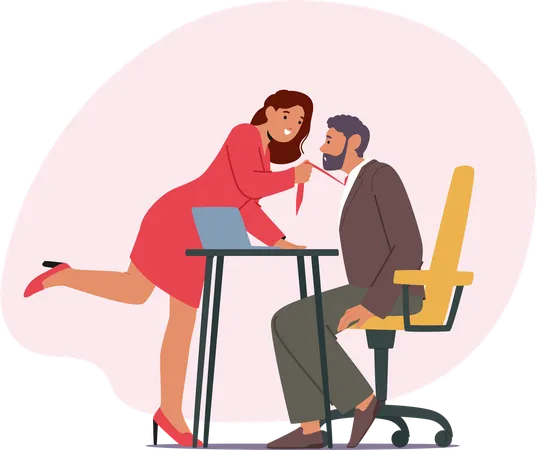 Young businesswoman flirting with colleague at workplace feeling passion and domination  Illustration