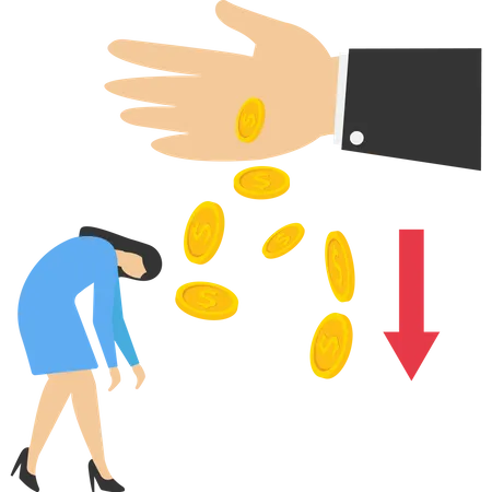 Losing Money Sunken Cost Concept Financial Debt Spending Growth Economic Crisis Lethargic Businessman With Big Hands And Falling Coins As A Symbol Of Economic Crisis Flat Vector Illustration Illustration