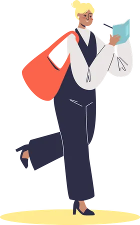 Young businesswoman making notes while going to work Illustration
