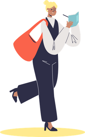 Young businesswoman making notes while going to work  Illustration