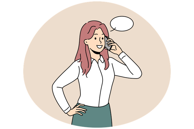 Young businesswoman talking on cellphone with client or customer  Illustration