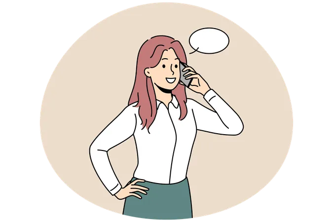 Young businesswoman talking on cellphone with client or customer  Illustration