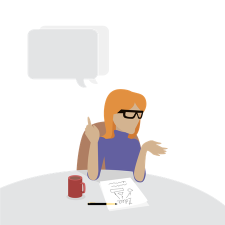 Young businesswoman thinking and writing  Illustration