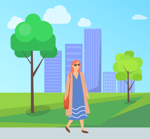 Young businesswoman walking in park  Illustration
