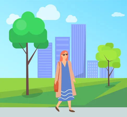 Young businesswoman walking in park  Illustration
