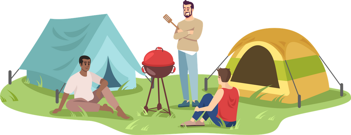 Young campers on barbecue  Illustration