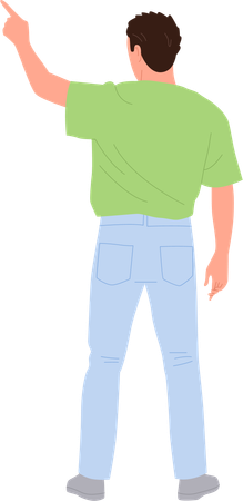 Young casual guy pointing upward with finger  Illustration