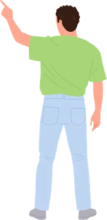 Young casual guy pointing upward with finger  Illustration