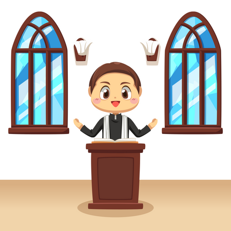 Young catholic priest preaching at church  Illustration