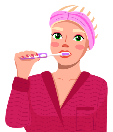 Young caucasian blonde woman brushing her teeth  Illustration