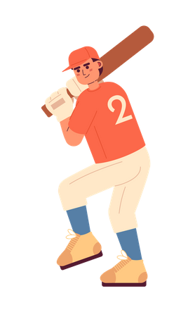 Young caucasian male batter in proper batting stance  イラスト