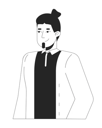 Young Caucasian Man With Beard Black And White 2 D Line Cartoon Character Male Student Wearing Casual Clothes Isolated Vector Outline Person Youth Fashion Monochromatic Flat Spot Illustration Illustration