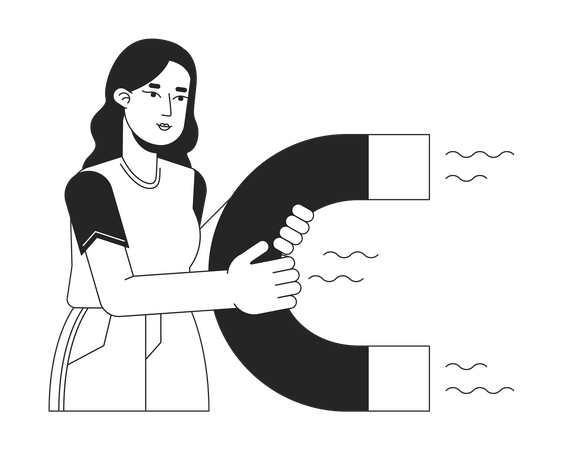 Young caucasian woman holding magnet Illustration
