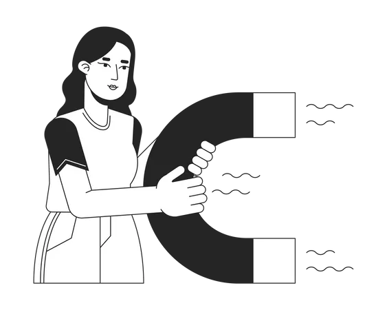 Young caucasian woman holding magnet  Illustration