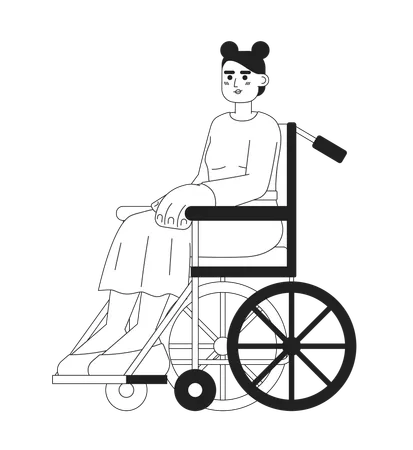 Young Caucasian Woman On Wheelchair Monochromatic Flat Vector Character Editable Thin Line Full Body Person With Disability On White Simple Bw Cartoon Spot Image For Web Graphic Design Illustration