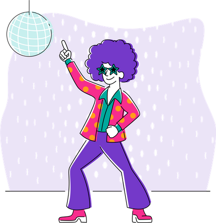Young Character Dancing on Disco Party Illustration