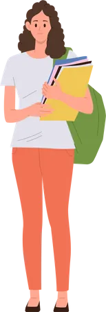 Young cheerful modern woman student starting education process in college university  イラスト