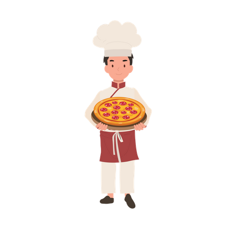 Young chef cooking delicious homemade pizza  Illustration