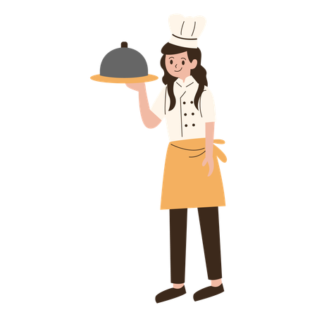 Young chef delivering food  Illustration