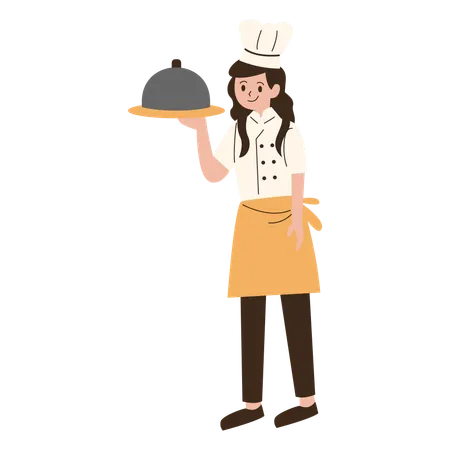 Young chef delivering food  Illustration