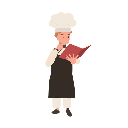 Young Chef Reading Cooking Book  Illustration