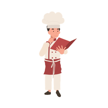 Young chef reading cooking book  Illustration