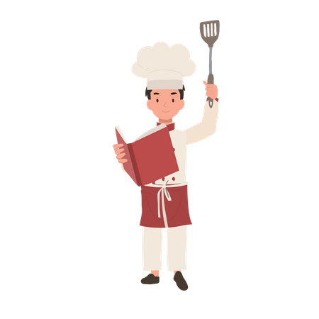 Young chef reading cooking book  Illustration