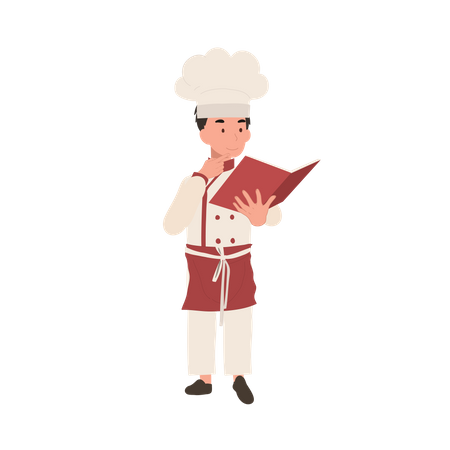 Young chef reading cooking book  일러스트레이션