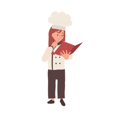 Young Chef Reading Cooking Book  일러스트레이션