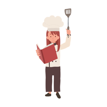 Young Chef Reading Cooking Book  일러스트레이션
