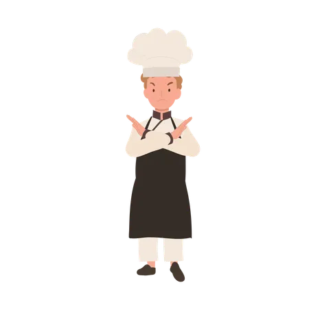Adorable Kid Chef Refusal Young Chef Rejecting Cute Kid Chef With X Arm Gesture Illustration