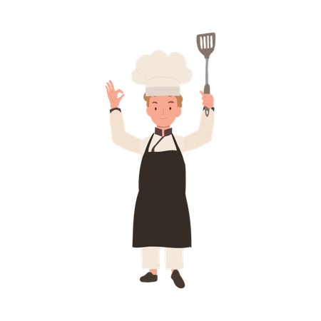 Young Chef Showing OK Sign  Illustration